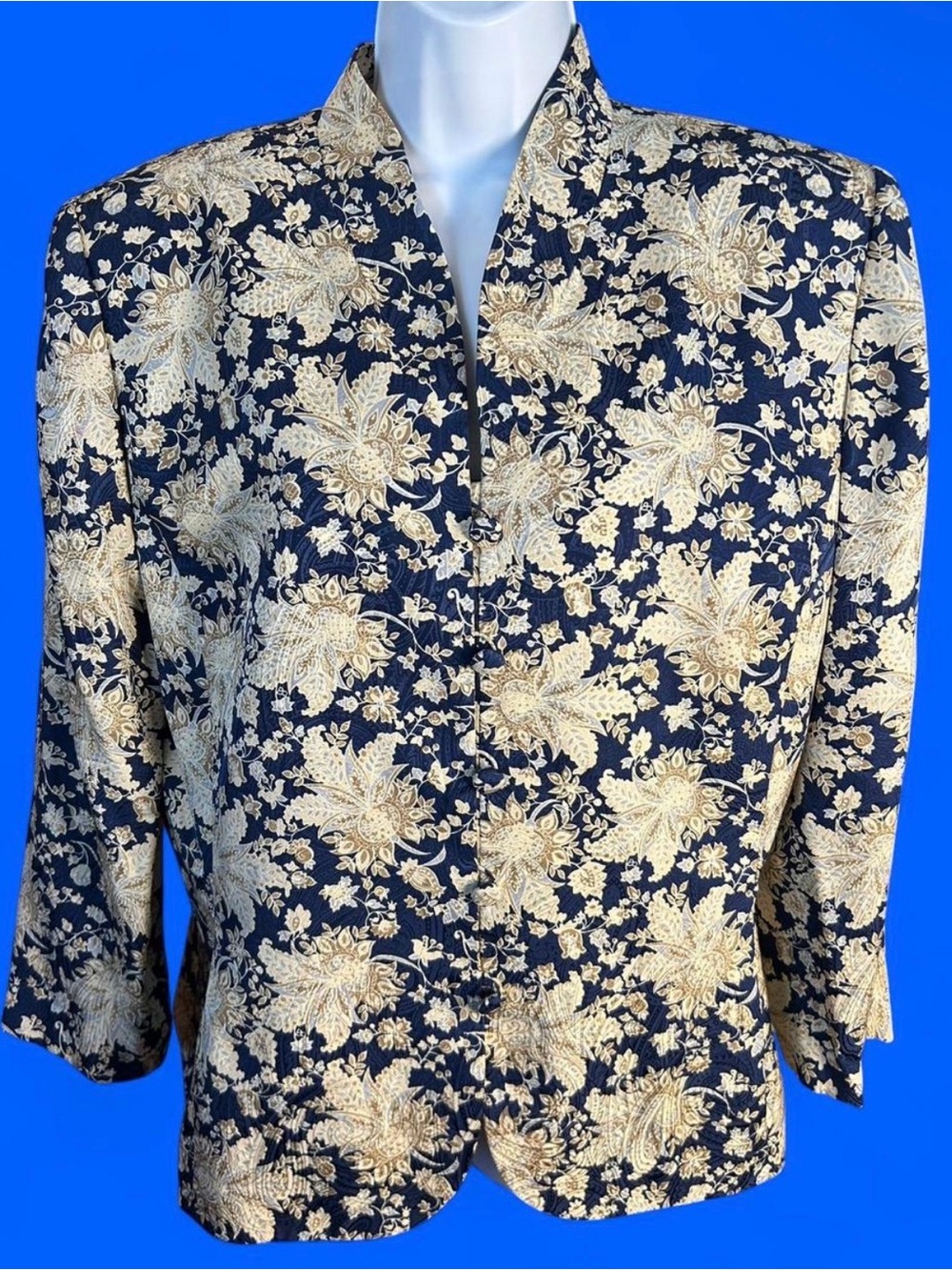 Vintage 1980’s gold and navy Asian inspired blazer/jacket. Adrianna Papéll